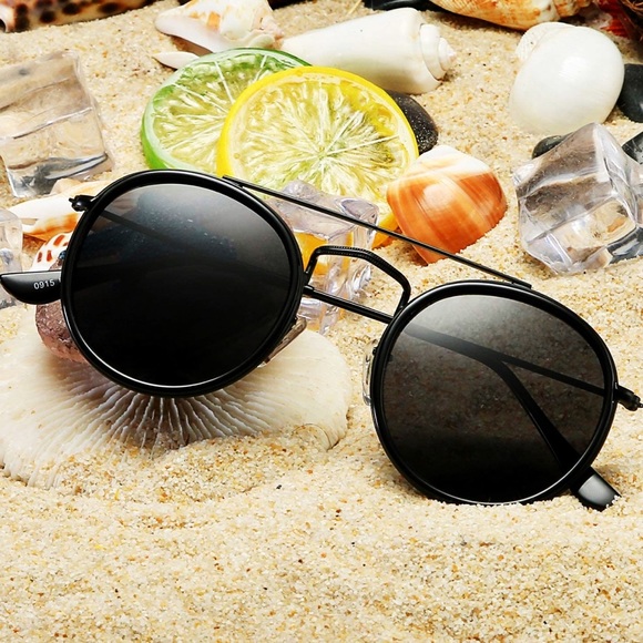 NWT DUSHINE Small Round Black Frame / Grey Lenses Round Double Bridge Sunglasses - Picture 6 of 10